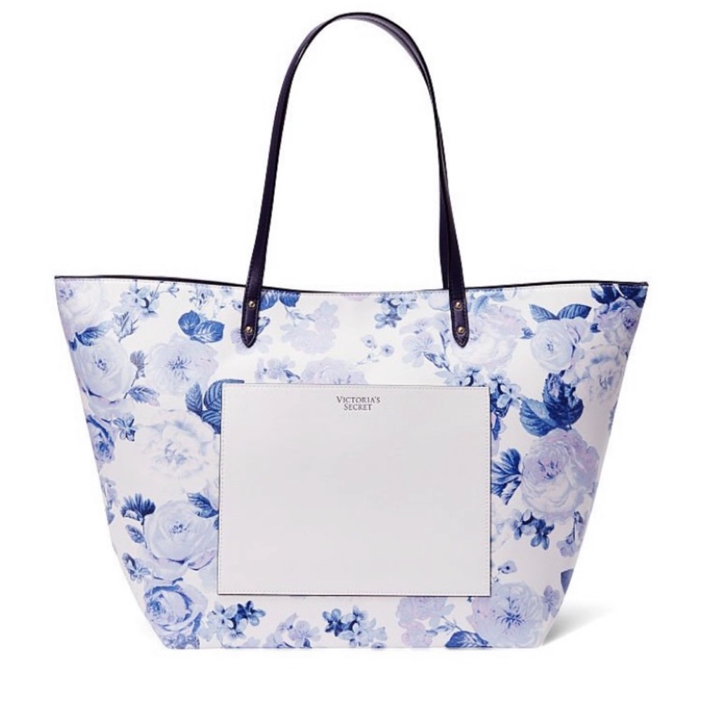 Victoria's Secret White and Blue Floral Tote